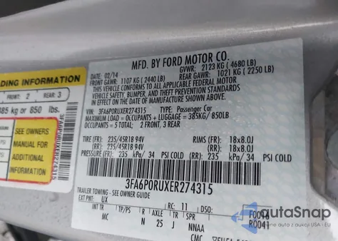2014 Ford Fusion Hybrid Titanium z USA, uszkodzony, nr VIN 3FA6P0RUXER274315